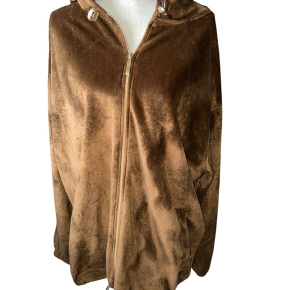 Jordan Craig Velvet Jacket Y2K Brown Hooded Zip-Up Jacket Zip Pockets Size XL - Picture 8 of 10